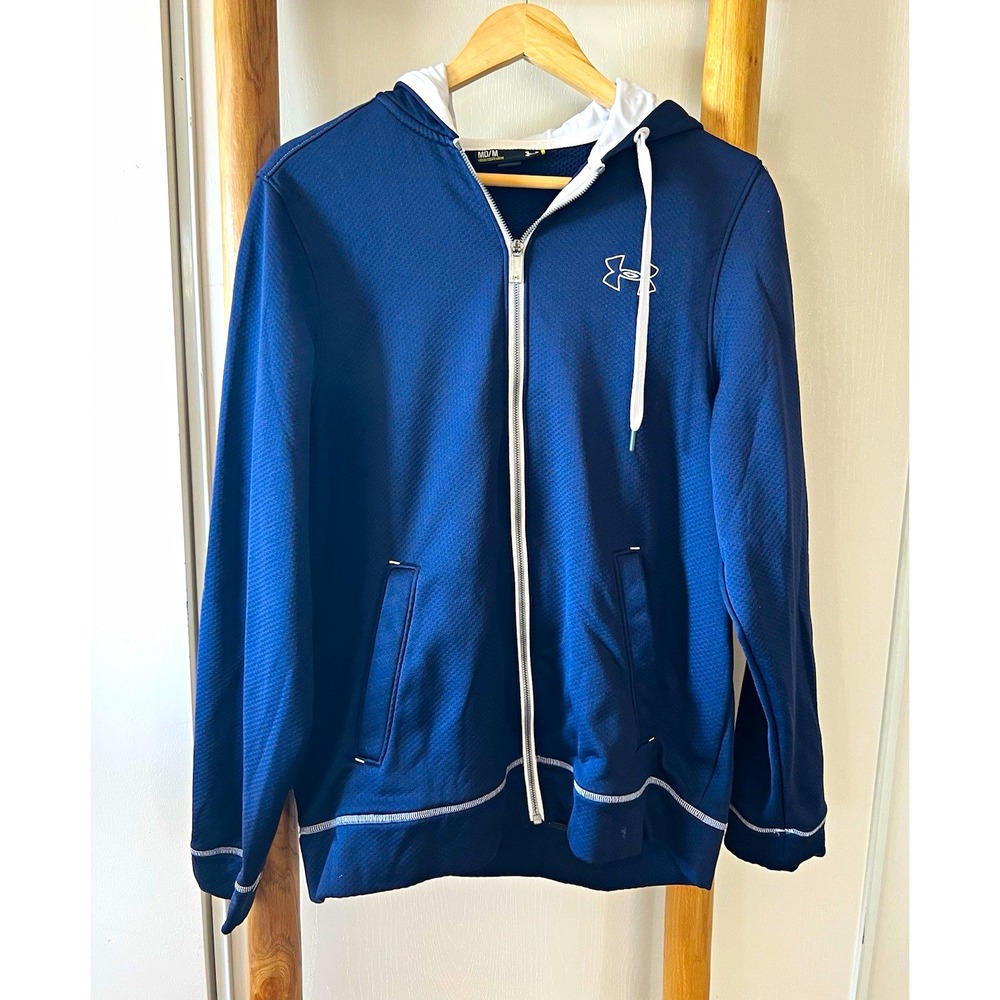 Under Armour Men's M Loose Full Zip Fleece Hoodie w/ Pockets Blue White